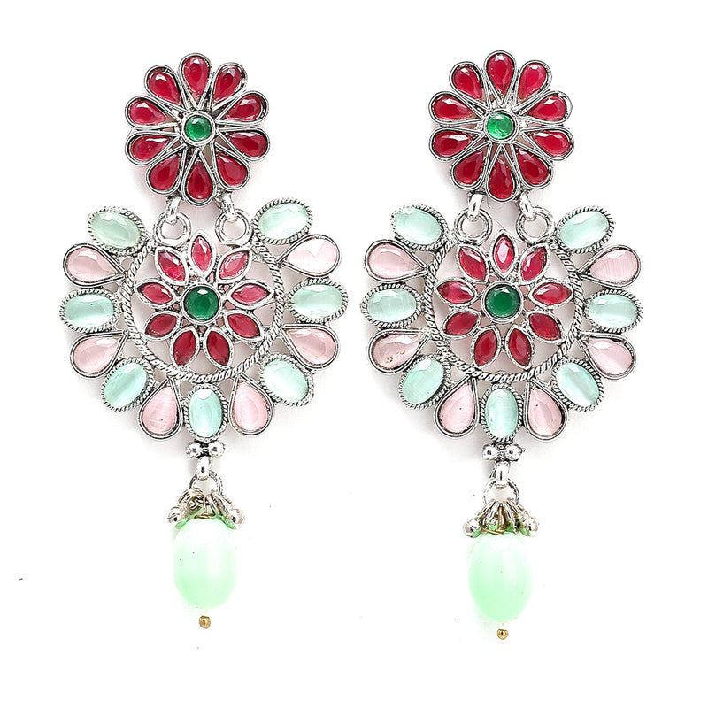 Rhodium-Plated with Silver-Tone American Diamond Stone-Studded Jewellery Set