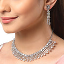 Rhodium-Plated with Silver-Tone White American Diamond-Studded Jewellery Set