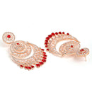 Rose Gold Plated Red AD Pearl Bead Drops Ethnic Maang Tikka & Earring