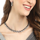 Rhodium-Plated with Oxidised Silver-Tone Studded Jewellery Set