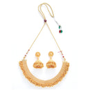 Traditional Gold Plated Temple Design Collar Necklace and Earrings Jewellery Set