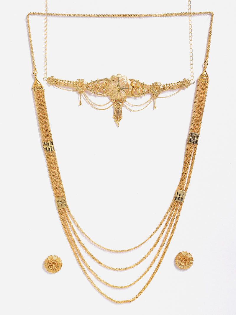 Gold-Plated Floral Textured Jewellery Set Combo