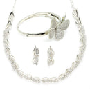 Rhodium Plated Silver Toned Butterfly White Cubic Zirconia Studded Jewellery Set Combo