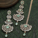Rose Gold-Plated Sea Green American Diamond Studded Maang Tikka  With Earring