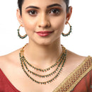Gold-Plated Green Pearl Drop 3 Intricate Layered Jewellery Set