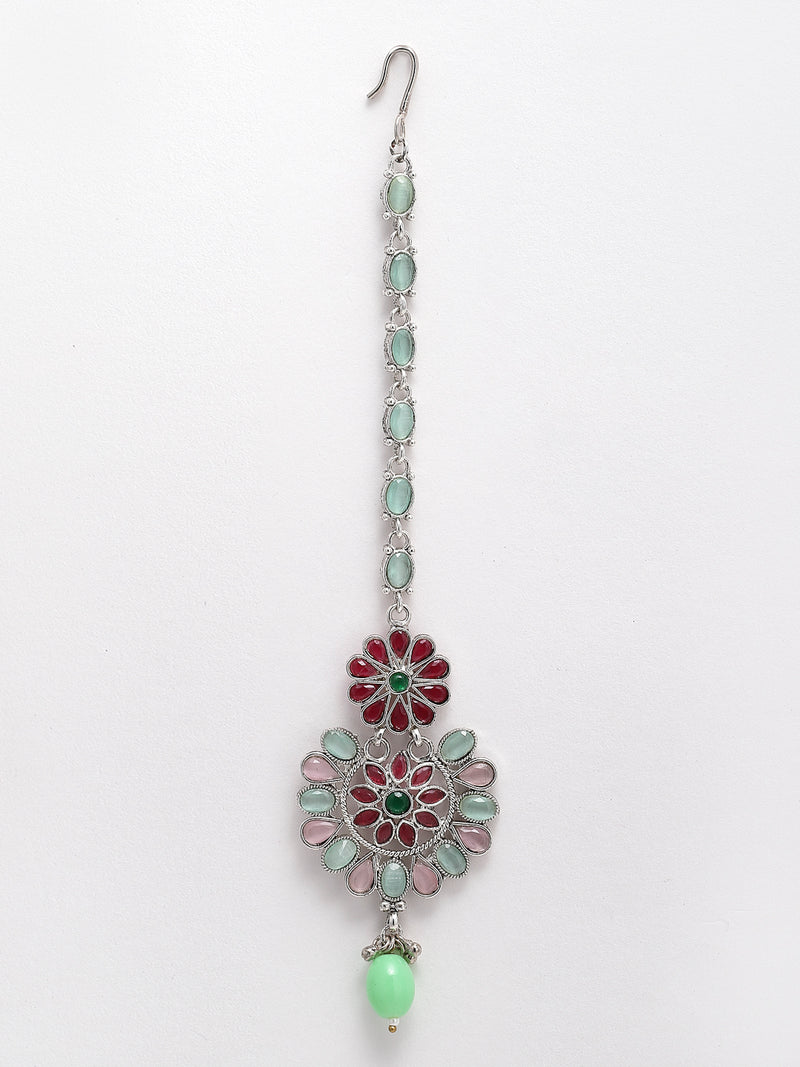 Rhodium-Plated with Silver-Tone American Diamond Stone-Studded Jewellery Set
