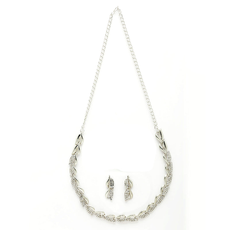 Rhodium Plated Silver Toned Butterfly White Cubic Zirconia Studded Jewellery Set Combo