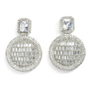 White American Diamond Studded Geometric Shaped Rhodium-Plated with Silver-Tone Drop Earrings
