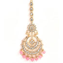 Gold Plated Pink Kundan Bead Drops Ethnic Maang Tikka & Earring