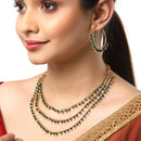 Gold-Plated Green Pearl Drop 3 Intricate Layered Jewellery Set