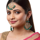 Gold-Plated Green Pearl & Kundan Studded Maang Tikka With Earrings