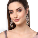 Green American Diamond with Rose Gold-Plated Contemporary Chandbalis Earrings