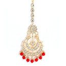 Gold Plated Red Kundan Bead Drops Ethnic Maang Tikka & Earring