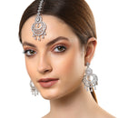 Rhodium-Plated Silver-Toned White American Diamond Studded Maang Tikka And Earrings Set