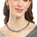 Rhodium-Plated with Oxidised Silver-Tone Studded Jewellery Set