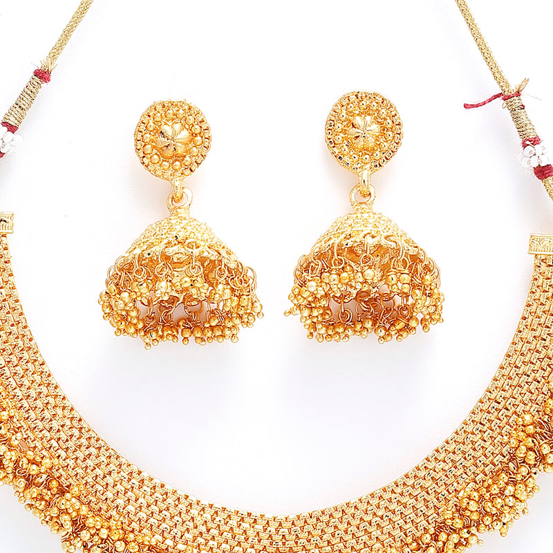 Traditional Gold Plated Temple Design Collar Necklace and Earrings Jew