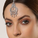 Rhodium Plated Silver Toned American Diamond  Maang Tikka With Elegant Dangling Stones