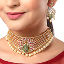 Peacock Design Choker Handcrafted with Gold-Plated Red American Diamond Studded Jewelry Set