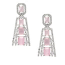 Rhodium-Plated Pink American Diamond studded Contemporary Drop Earrings