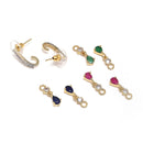 Set of 3 Pink Green and Navy Blue Teardrop Shaped Gold-Plated Drop Earrings