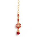 Gold Plated Floral Red Pearl Maang Tikka & Earring Set