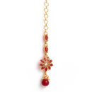 Gold Plated Red Kundan Studded Drops Ethnic Maang Tikka & Earring