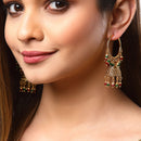 Red & Green with Gold-Plated Dome Shaped Jhumkas Earrings