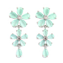 Rhodium-Plated with Silver-Tone Sea-Green & White American Diamond-Studded Jewellery Set