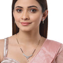 Gold-Plated Black & White American Diamond Studded & Beaded Mangalsutra With Earrings For Women