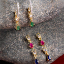 Set of 3 Pink Green and Navy Blue Teardrop Shaped Gold-Plated Drop Earrings