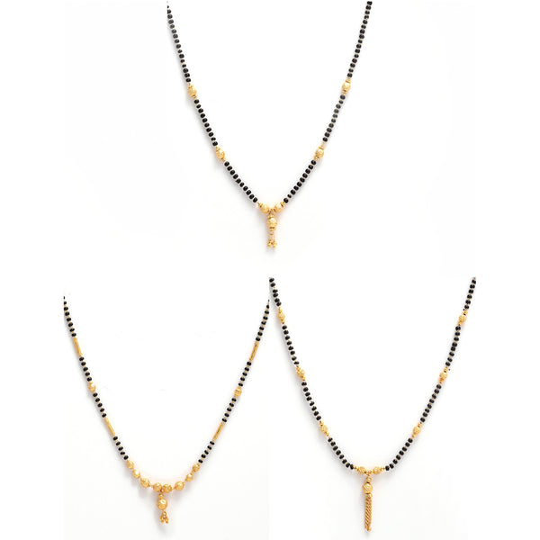 Gold Plated Black Beaded Mangalsutras Set of 3