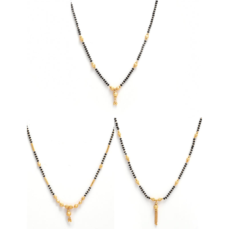 Gold Plated Black Beaded Mangalsutras Set of 3