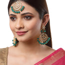 Gold-Plated Green Pearl & Kundan Studded Maang Tikka With Earrings