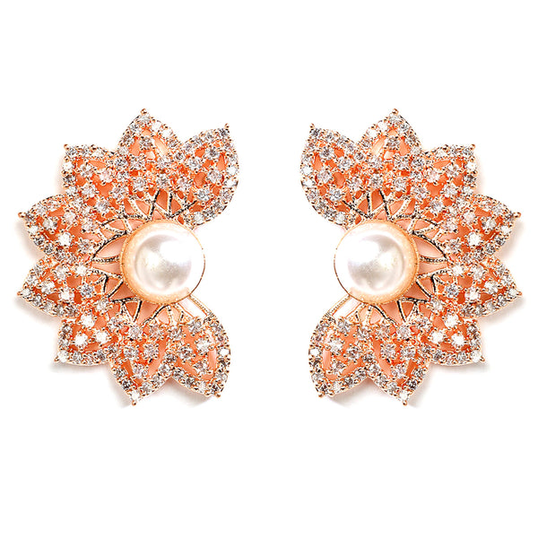 Off White Crescent Shaped Rose Gold-Plated Studs Earrings