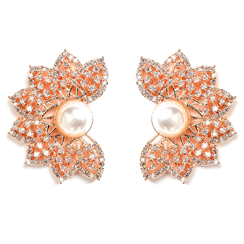 Off White Crescent Shaped Rose Gold-Plated Studs Earrings