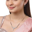 Gold-Plated Black & White American Diamond Studded & Beaded Mangalsutra With Earrings For Women