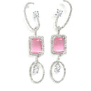 Pink Geometric Shaped Rhodium-Plated with Silver-Tone Drop Earrings
