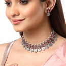 Temple Coin Rhodium-Plated with Silver-Tone Kundan-Studded Jewellery Set