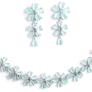 Rhodium-Plated with Silver-Tone Sea-Green & White American Diamond-Studded Jewellery Set