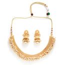 Zeneme Jewellery Set Gold Plated White Pearl Temple Style Necklace Set Jewellery with Earrings for Girls & Women