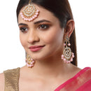 Gold-Plated Pink Pearl & Kundan Studded Maang Tikka With Earrings