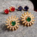 5 Pair Multicoloured Circular Shaped Gold-Plated Studs Earrings