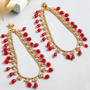 Gold Plated Round Shaped Red Kundan Studded Anklets Set Of 2
