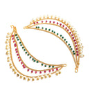 Set of 2 Multicoloured Stone-Studded Floral Shaped Gold-Plated Ear Chain