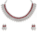 Temple Coin Rhodium-Plated with Silver-Tone Red Kundan-Studded  Jewellery Set