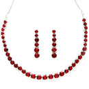 Rhodium-Plated with Silver-Tone Red American Diamond Studded Handcrafted Jewellery Set