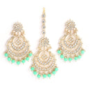 Rose Gold-Plated Sea Green American Diamond Studded Contemporary Head Jewellery With Earring