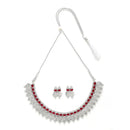 Temple Coin Rhodium-Plated with Silver-Tone Red Kundan-Studded  Jewellery Set