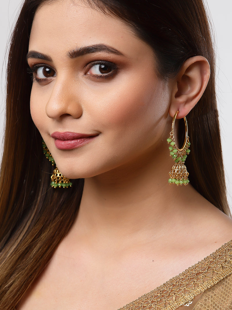 Lime Green with Gold-Plated Dome Shaped Jhumkas Earrings