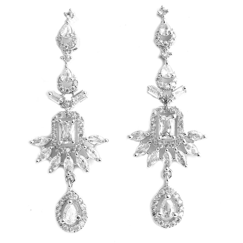 Rhodium-Plated with Silver-Tone & White American Diamond Studded Jewellery Set